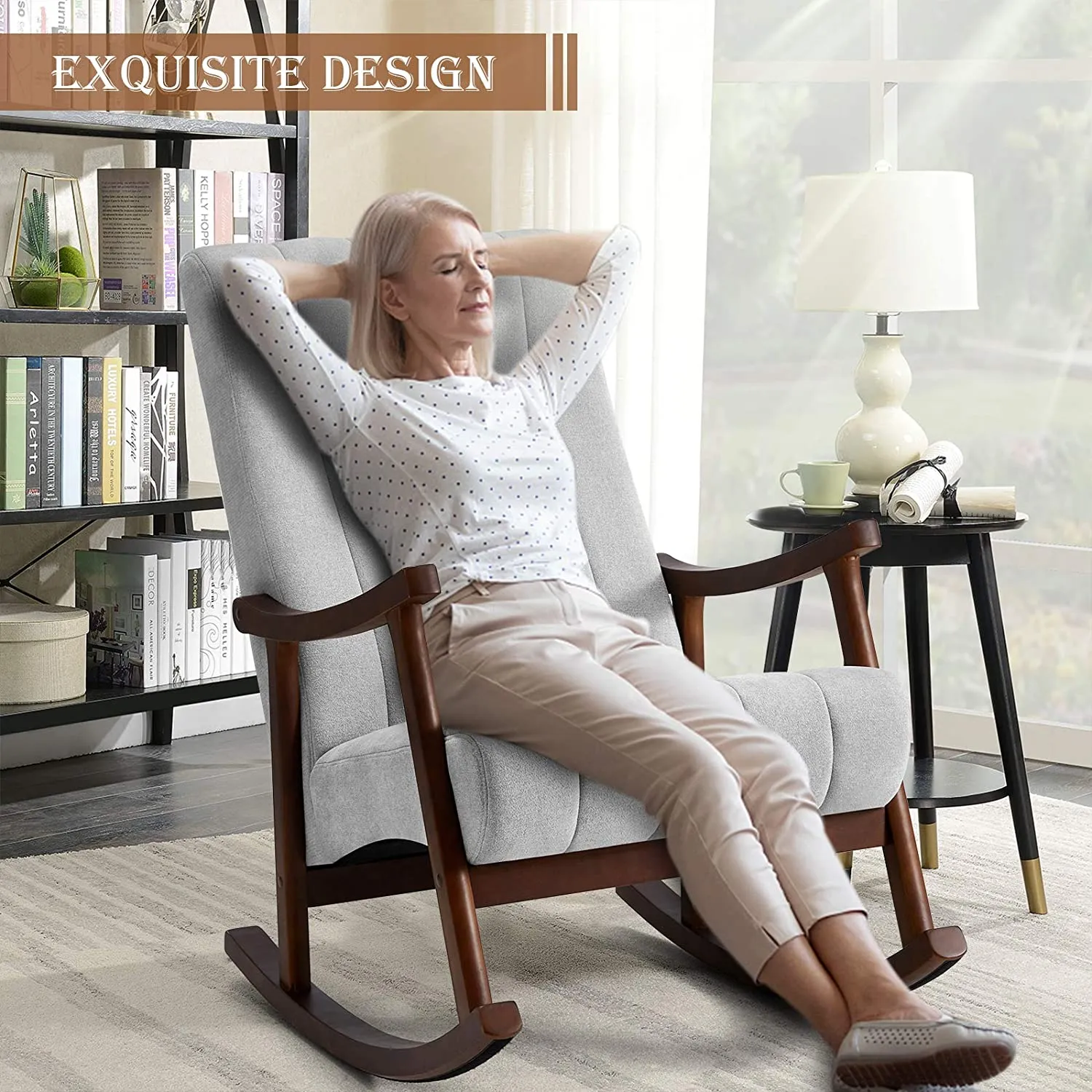 Upholstered Rocking Chair with Fabric Padded Seat